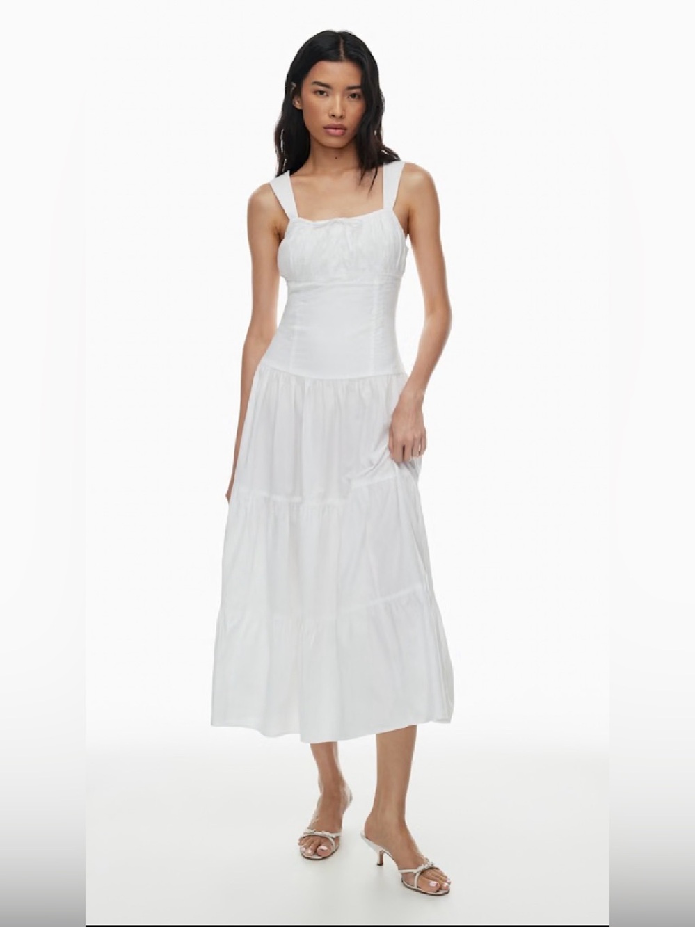Aritzia Sunday Best Martine Poplin White Square-Neck Tiered Maxi Dress size M
